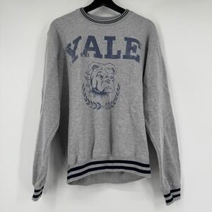 Yale University Bulldog Graphic Sweatshirt Gray Navy Striped Trim Mens Medium